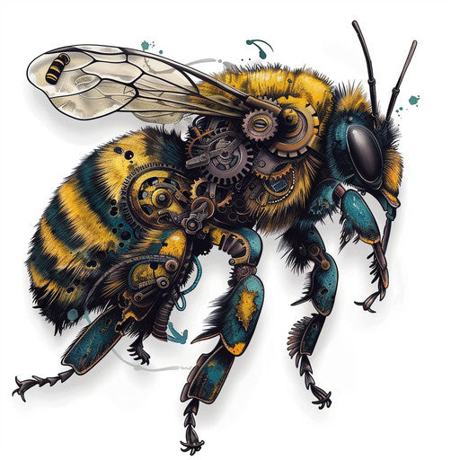 Steampunk bumble bee tattoo with mechanical and Victorian elements