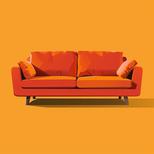Realistic couch on flat sunset orange background