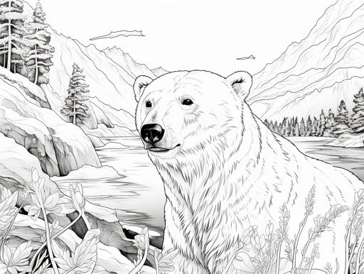 Polar bear comic coloring page, Bamileke art
