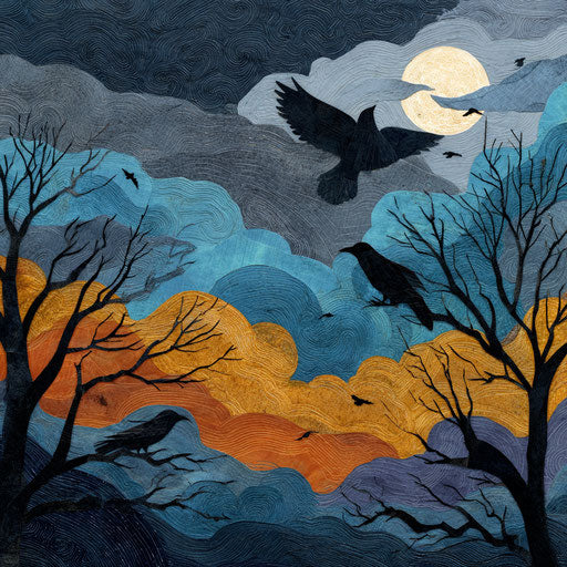 Moonlit Night with Pumpkins and Spooky Tree Silhouettes