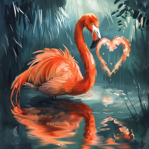 Flamingo forming a heart in the water