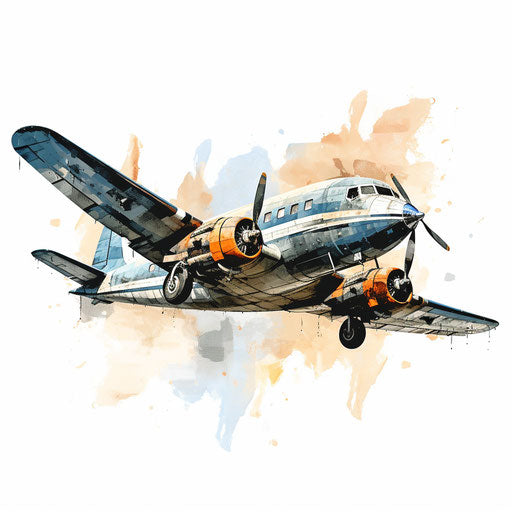 Airplane oil painting style clipart on white background