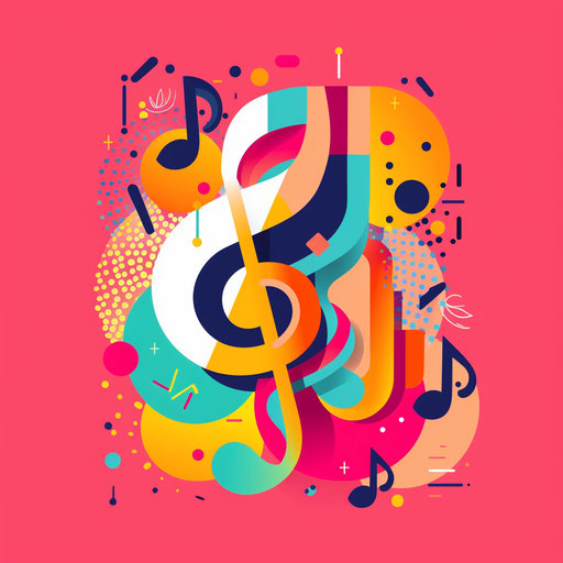 Playful music logo with bright colors and fun shapes
