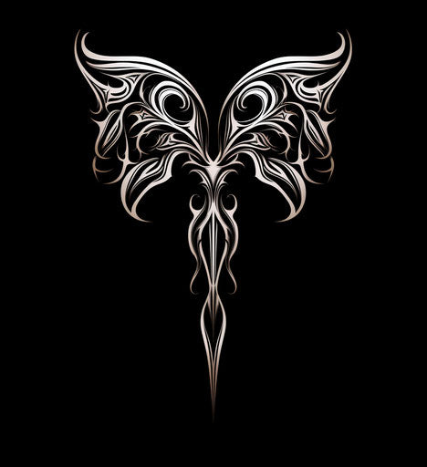 Tribal wings tattoo on cross, dark gothic style