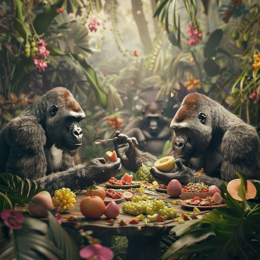 Gorillas' Fruit Feast in the Jungle