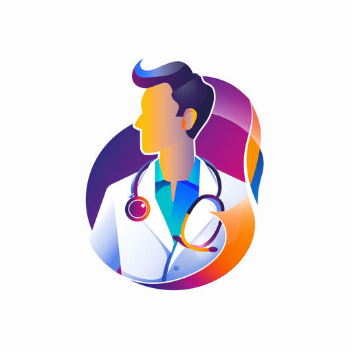 Innovative doctor logo with tech-inspired elements and bright colors, on a white background
