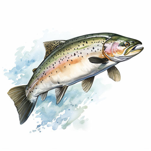 Trout clipart in the style of oil painting, on a white background
