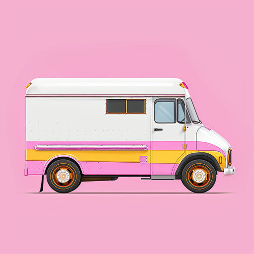 Ice cream truck in photo realistic style on random color background