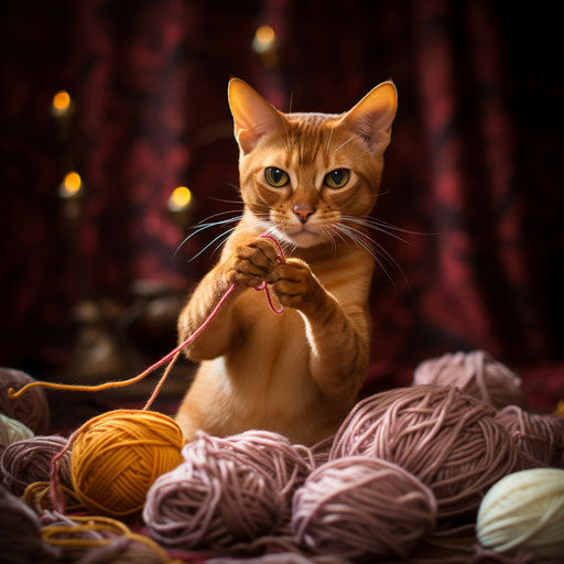 Abyssinian cat playing with yarn