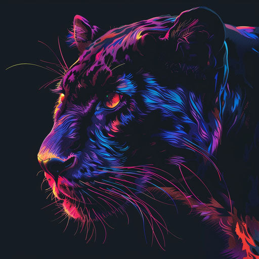 Panther clipart in photo realistic style with a flat random background, high contrast and saturated hues