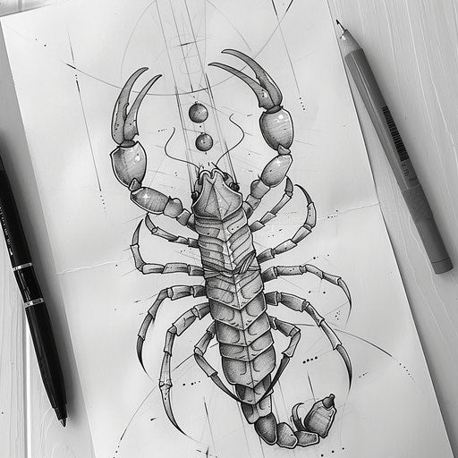Zen-inspired scorpion tattoo design on blank white paper