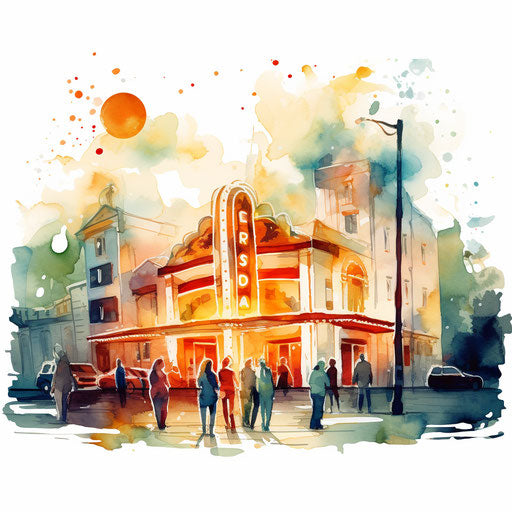 Impressionistic cinema clipart on white background