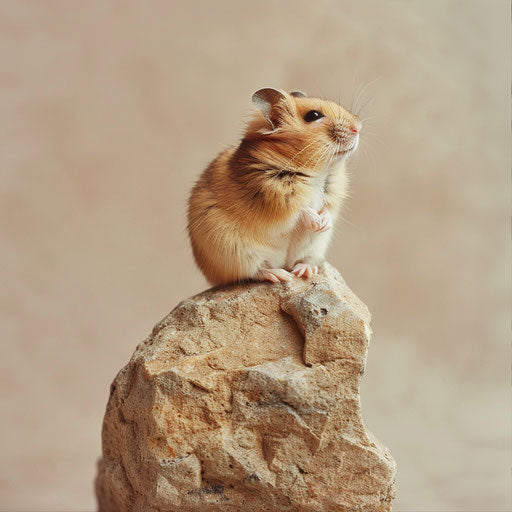 Syrian hamster gracefully perched on a small rock