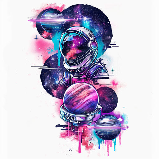 Cyberpunk galaxy tattoo design, neon lights