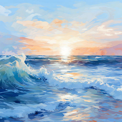 Ocean clipart in the style of Impressionistic Art, on a white background