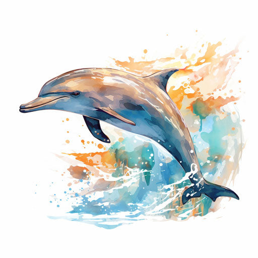 Dolphin clipart in the style of Impressionistic Art, on white background