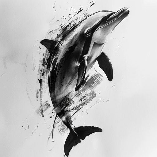 Dolphin tattoo with brush stroke effect on white
