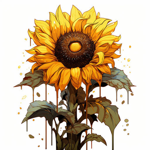 Bold manga-style sunflower drawing on white background