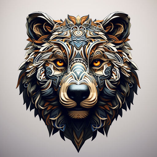 Bear head in an ethnic pattern, luxurious geometric style