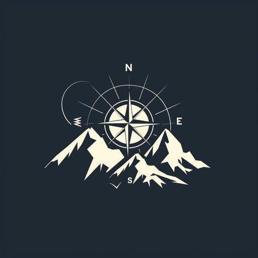 Adventure symbol with peaks and a compass