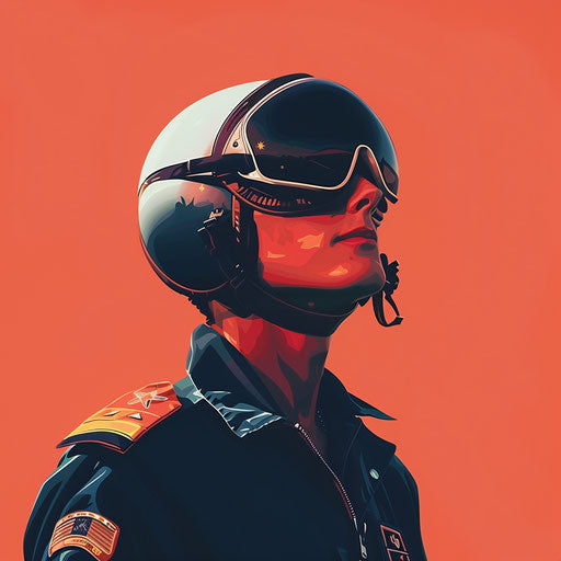 Realistic pilot clipart on vibrant coral background