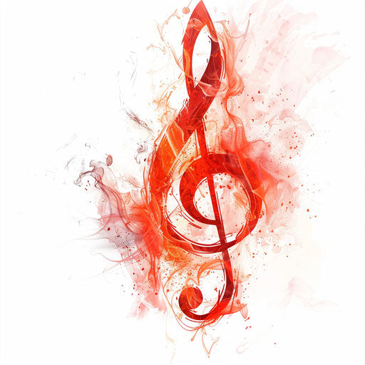 Fiery red treble clef on white background