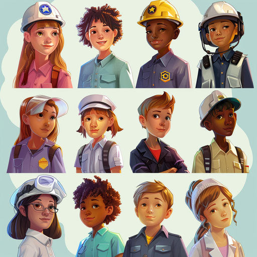 Community helpers artwork with realistic style