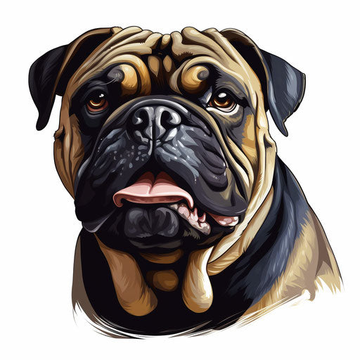 Bulldog clipart in the style of Chiaroscuro Art, white background