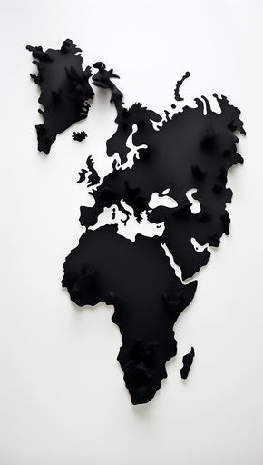 Black world map silhouette on white background