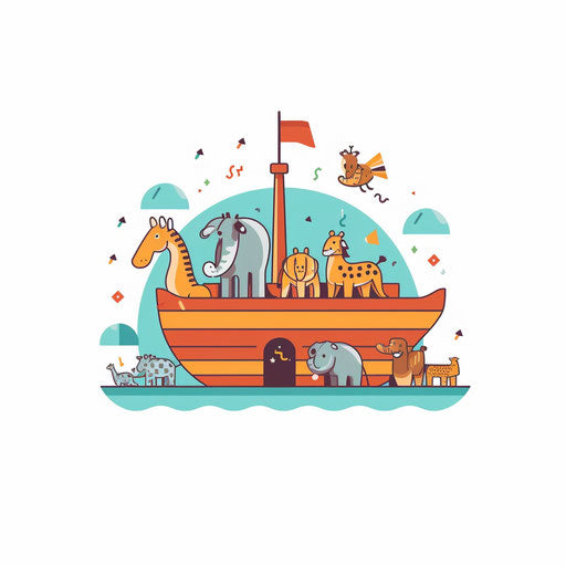 Noah's ark in Minimalist style, on white background