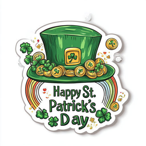 Green hat with gold coins and rainbows