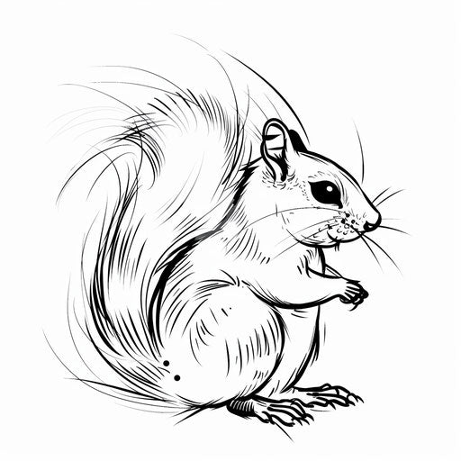 Flat tattoo sketch of a squirrel in a simple, single line drawing style with a playful twist