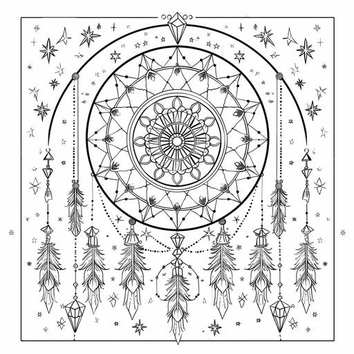 Dream catcher with crystals and magical symbols