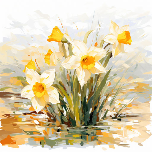 Impressionistic daffodil clipart on white background