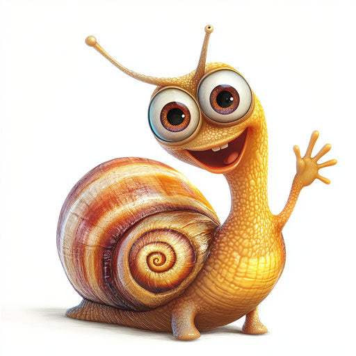 Humorous caricature of a snail with human characteristics