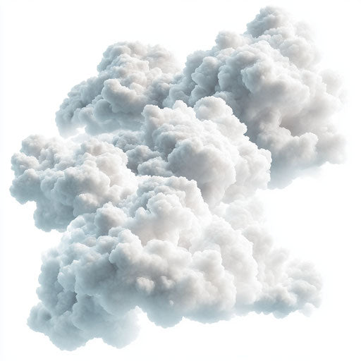 3D clouds in photorealistic style on flat white background, isolated clipart