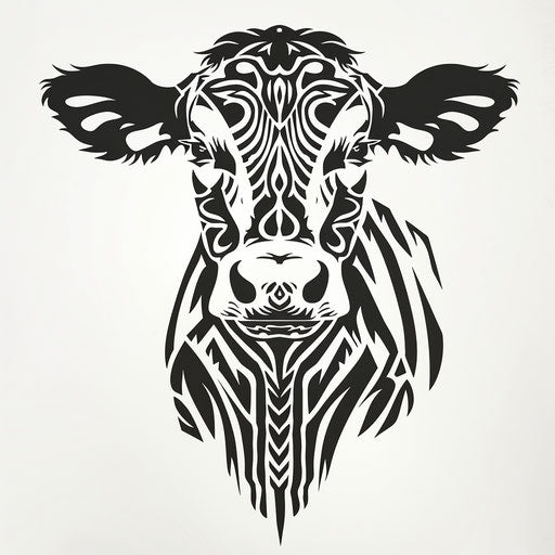 Bold tribal cow tattoo on white background