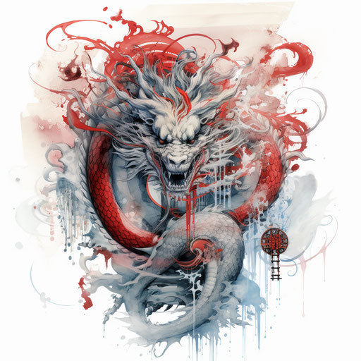 Chinese dragon tattoo design in surreal cyberpunk style