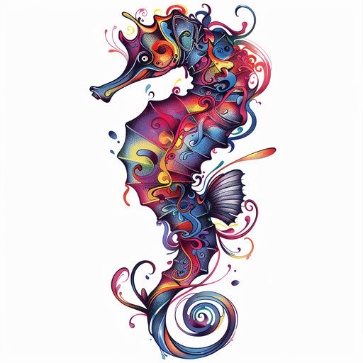 Psychedelic seahorse tattoo sketch in clipart style