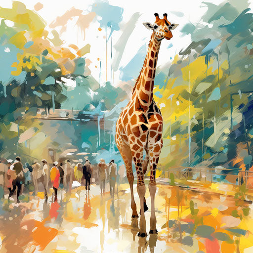 Zoo illustration in the style of Impressionistic Art, on white background