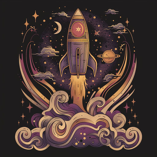 Enchanting rocket in magical realm, tattoo design