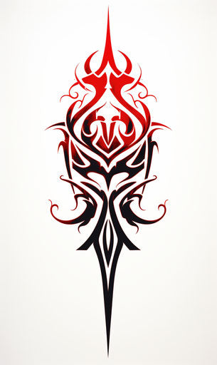 Elongated dramatic tribal knot tattoo on white background