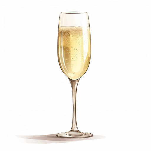 Champagne glass clipart in the style of Chiaroscuro Art, on a white background