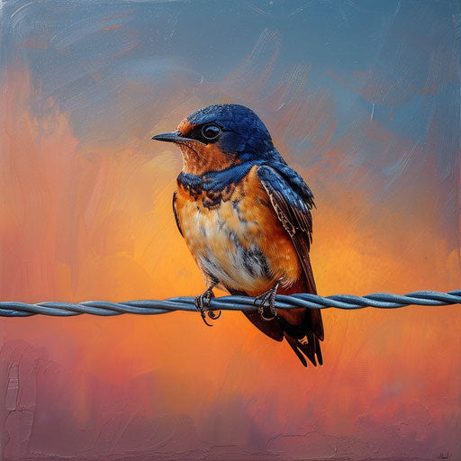 Barn swallow at dawn, in the style of Frans Lanting