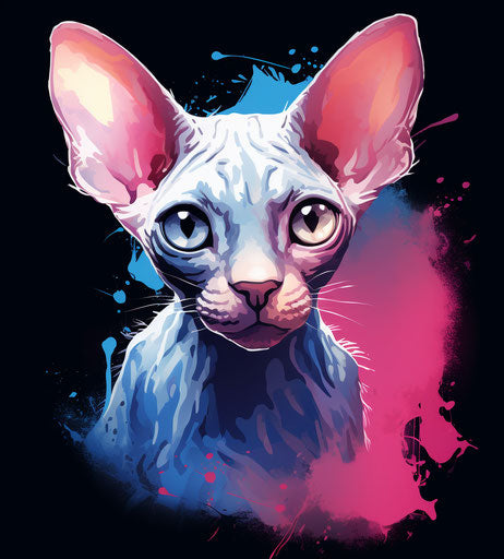 Cute Sphynx cat with big blue eyes, light massurrealism style