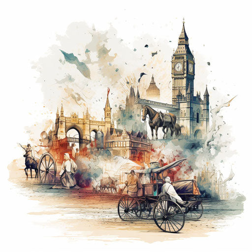 Historical clipart in the style of oil painting, on a white background