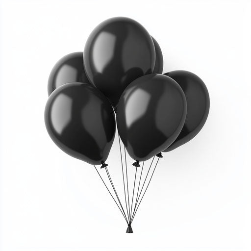 3D Black Balloons on flat white background, isolated clipart