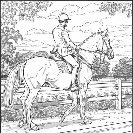 Detailed dressage competition horse and rider illustration