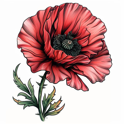 Detailed and elegant poppy flower tattoo design