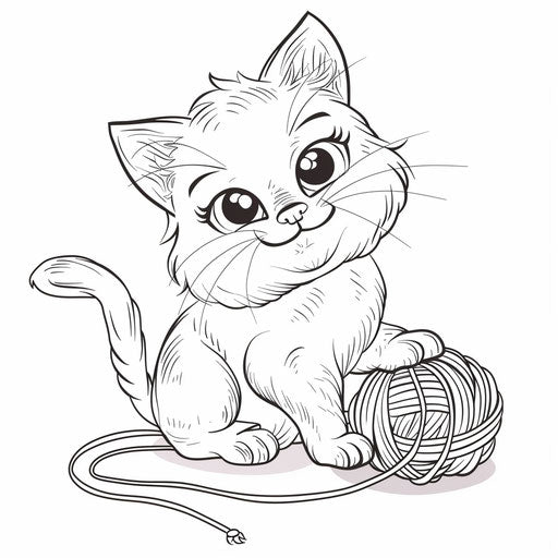 Cartoon cat with a ball of yarn
